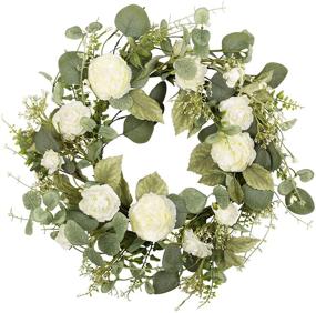 img 4 attached to 🌸 Spring Floral Wreath - 18" Artificial White Peony Front Door Decoration for Wall, Wedding, Party, and Home Décor