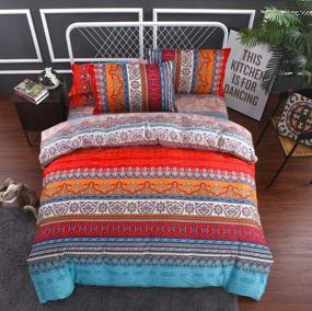 img 3 attached to 🛏️ Bohemian Duvet Cover Set - Lightweight Microfiber Queen-size Bedding with Retro Navy White Orange Geo Aztec Crown Print, Zipper Closure - Hotel Quality, Easy Care (Queen, Boho)