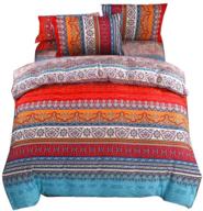 🛏️ bohemian duvet cover set - lightweight microfiber queen-size bedding with retro navy white orange geo aztec crown print, zipper closure - hotel quality, easy care (queen, boho) logo