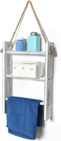 img 4 attached to 🏡 Rustic Farmhouse Bathroom Decor Towel Rack Ladder Wall Mounted with Rope, 3-Tier Design, and 2 Bars for Storage by June Fox