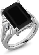 💍 gem stone king 925 sterling silver black onyx and white created sapphire women's engagement ring - elegant emerald cut gemstone (7.39 cttw) available in sizes 5, 6, 7, 8, 9 logo