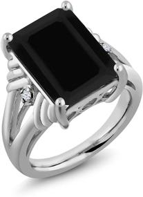 img 4 attached to 💍 Gem Stone King 925 Sterling Silver Black Onyx and White Created Sapphire Women's Engagement Ring - Elegant Emerald Cut Gemstone (7.39 Cttw) Available in Sizes 5, 6, 7, 8, 9