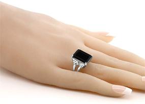 img 2 attached to 💍 Gem Stone King 925 Sterling Silver Black Onyx and White Created Sapphire Women's Engagement Ring - Elegant Emerald Cut Gemstone (7.39 Cttw) Available in Sizes 5, 6, 7, 8, 9