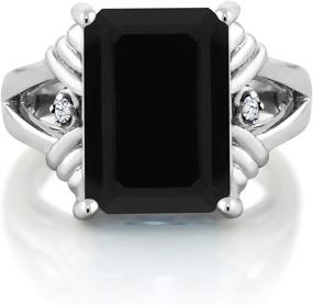 img 3 attached to 💍 Gem Stone King 925 Sterling Silver Black Onyx and White Created Sapphire Women's Engagement Ring - Elegant Emerald Cut Gemstone (7.39 Cttw) Available in Sizes 5, 6, 7, 8, 9