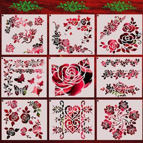 img 4 attached to 🌸 Set of 9 Floral and Butterfly Stencils for Reusable Wood and Canvas Art - Rose Border Stencils for Wall Craft Décor with Plastic Painting Stencils