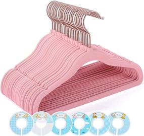 img 4 attached to Cozymood Baby Velvet Hangers 50 Pack, Non-Slip Kids Felt Hangers with Rose Gold Hooks, Ultra Slim Child Flocked Hangers, Infant Clothes Hanger Set with 6 Closet Organizer Dividers, Pink, 11.4 inch