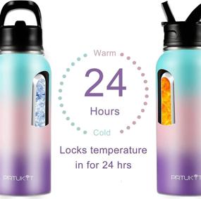 img 2 attached to 🌊 Stay Hydrated with our Insulated Stainless Steel Water Bottle: 32 oz Double Walled Flask, Leakproof & Vacuum-Sealed, Thermo Mug with Straw - Keeps Beverages Cold for 24 Hrs or Hot for 12 Hrs!