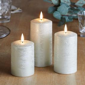 img 3 attached to 🕯️ Lights4fun, Inc. Set of 3 TruGlow Metallic Champagne Distressed Wax Flameless LED Battery Operated Pillar Candles with Remote Control – Enhance Home Décor with Convenient Flameless Illuminate