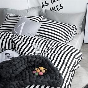 img 1 attached to 🖤 CLOTHKNOW Black and White Comforter Sets Twin – Stylish Farmhouse Bedding for Boys, Girls, and Teens – Twin Size Ticking Stripes Soft Comforter – 3 Piece Set