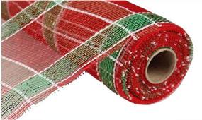 img 3 attached to 🎀 Red, White, and Green Plaid Deco Poly Mesh Ribbon - 10 Inch Width x 10 Yards (30 Feet) - RE1313A7