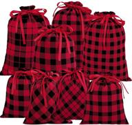 🎁 aneco 8 pack christmas buffalo plaid cotton candy present bags - gift wrapping drawstring bag for christmas party favors and treats - goody bag for christmas party supplies logo