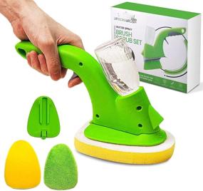 img 3 attached to 🧹 Versatile Cleaning Brush with Soft Grip Handle, Spray Bottle, Microfiber Cloth, Dish Scrubber, and Product Image - Complete Kit for Effective Household Kitchen Cleaning of Dishes with Long Handle