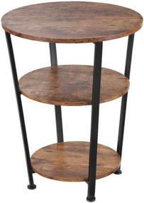 img 4 attached to Dulcii Industrial End Table: Sturdy Metal Frame, 3-Tier Round Side Table for Living Room, Vintage Nightstand with Wood Look Accent Furniture (Style A)