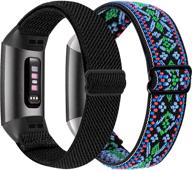 👉 2 pack osber elastic bands: compatible for fitbit charge 4/charge 3/charge 3 se - breathable stretchy replacement wristbands for women men in black/aztec green logo