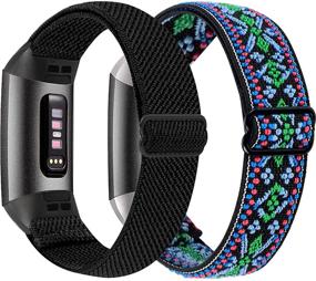 img 4 attached to 👉 2 Pack Osber Elastic Bands: Compatible for Fitbit Charge 4/Charge 3/Charge 3 SE - Breathable Stretchy Replacement Wristbands for Women Men in Black/Aztec Green