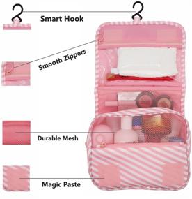 img 2 attached to Hanging Travel Bag for Toiletries - Large Cosmetic Makeup Organizer for Men 👜 & Women with Sturdy Hook and Handle, Travel Cosmetic Bag Organizer for Accessories (Pink Stripe)