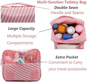 img 1 attached to Hanging Travel Bag for Toiletries - Large Cosmetic Makeup Organizer for Men 👜 & Women with Sturdy Hook and Handle, Travel Cosmetic Bag Organizer for Accessories (Pink Stripe)