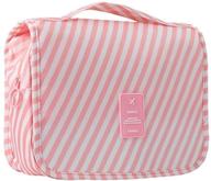 hanging travel bag for toiletries - large cosmetic makeup organizer for men 👜 & women with sturdy hook and handle, travel cosmetic bag organizer for accessories (pink stripe) logo