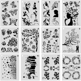 img 4 attached to 🌸 Versatile 12-Pack Female Floral Flower Stencils – Craft DIY Art Supplies for Scrapbooking, Painting, and Furniture Decor