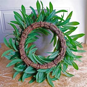 img 1 attached to 🍃 17-Inch Small Green Leaf Wreath by SKOLOO - Olive Branch Greenery - Front Door & Indoor Decor for All Seasons - Mini Wreath