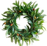 🍃 17-inch small green leaf wreath by skoloo - olive branch greenery - front door & indoor decor for all seasons - mini wreath логотип