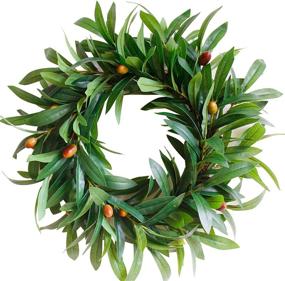 img 4 attached to 🍃 17-Inch Small Green Leaf Wreath by SKOLOO - Olive Branch Greenery - Front Door & Indoor Decor for All Seasons - Mini Wreath