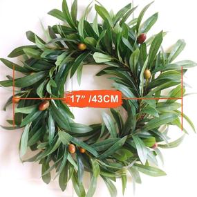 img 3 attached to 🍃 17-Inch Small Green Leaf Wreath by SKOLOO - Olive Branch Greenery - Front Door & Indoor Decor for All Seasons - Mini Wreath