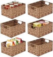 🧺 6 pack of brown ombre mdesign woven plastic kitchen pantry and laundry storage organizer baskets with handles for cabinets, closet shelves, and countertops - helso collection логотип