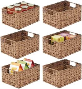 img 4 attached to 🧺 6 Pack of Brown Ombre mDesign Woven Plastic Kitchen Pantry and Laundry Storage Organizer Baskets with Handles for Cabinets, Closet Shelves, and Countertops - Helso Collection