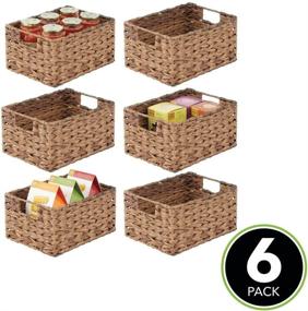 img 3 attached to 🧺 6 Pack of Brown Ombre mDesign Woven Plastic Kitchen Pantry and Laundry Storage Organizer Baskets with Handles for Cabinets, Closet Shelves, and Countertops - Helso Collection