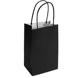 img 2 attached to 👜 Premium Quality Kraft Bag with Colored Sturdy Handle - Small Black Biodegradable, Food Safe Ink & Paper (12 ct)