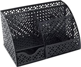 img 2 attached to Efficient and Stylish EasyPAG Mesh Desk Organizer Caddy - 6 Compartments, 1 Sliding Drawer, Ideal for Office, Home, and Classroom Supplies - Black