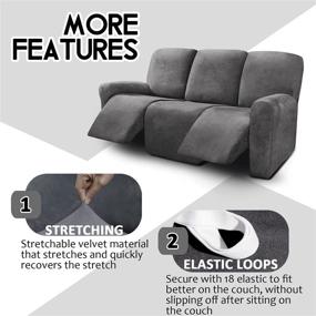 img 2 attached to Premium Velvet Stretch Recliner Sofa Covers - 8-Piece Set for 3 Cushion Reclining Sofas - Slip Resistant, Washable & Soft - Furniture Covers for Thick, Comfortable Protection (Dark Gray)