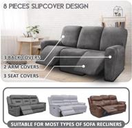 premium velvet stretch recliner sofa covers - 8-piece set for 3 cushion reclining sofas - slip resistant, washable & soft - furniture covers for thick, comfortable protection (dark gray) logo