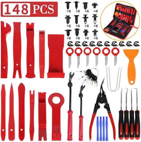 img 4 attached to 🔧 Manfiter 38Pcs Automotive Trim Removal Tool Kit with Storage Bag - Car Panel Tool Radio Removal, Auto Clip Pliers Fastener Remover, Upholstery Repair & Prying Tools (Red)