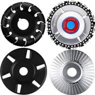 🪚 wood carving discs set - angle grinding wheel with 12 teeth, wood polishing shaping disc with 12 teeth, wood turbo carving disc with 6 teeth, and grinder chain disc for polishing wheel plate - 4 pieces (black and silver) logo