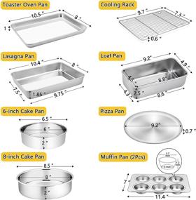 img 3 attached to Quality 9-Piece Stainless Steel Bakeware Set by P&P CHEF - Includes Toaster Oven Pan, Cooling Rack, 🔪 Lasagna Pan, Round Cake Pans, Muffin Pan, Loaf Pan, and Pizza Pan - Healthy, Durable, and Dishwasher Safe