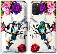 samsung galaxy a02s case - hummingbird in flowers bird leather flip phone wallet cover with card slot holder and kickstand by bcov logo