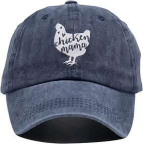 img 4 attached to 🐔 Vintage Distressed Denim Chicken Mama Hat: Adjustable Farm Hen Baseball Cap!