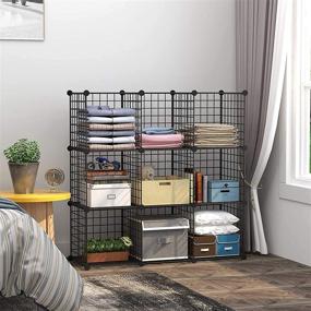 img 3 attached to 📦 C&AHOME Wire Cube Storage Organizer - 9-Cube Metal Wire Grids Storage with Modular Bookshelf and Storage Bins Shelves - Ideal for Home, Living Room, Office - Black, 36.6”L x 12.4”W x 48.4”H