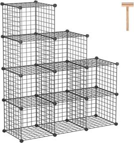 img 4 attached to 📦 C&AHOME Wire Cube Storage Organizer - 9-Cube Metal Wire Grids Storage with Modular Bookshelf and Storage Bins Shelves - Ideal for Home, Living Room, Office - Black, 36.6”L x 12.4”W x 48.4”H