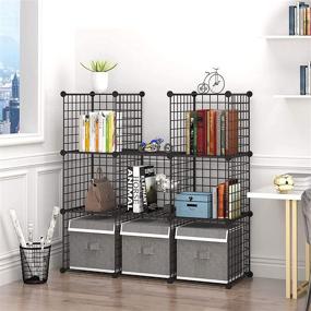 img 2 attached to 📦 C&AHOME Wire Cube Storage Organizer - 9-Cube Metal Wire Grids Storage with Modular Bookshelf and Storage Bins Shelves - Ideal for Home, Living Room, Office - Black, 36.6”L x 12.4”W x 48.4”H