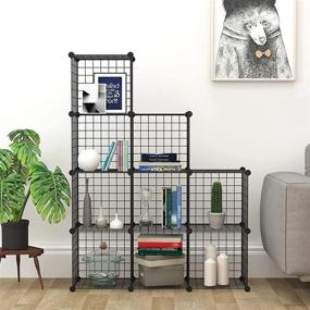 img 1 attached to 📦 C&AHOME Wire Cube Storage Organizer - 9-Cube Metal Wire Grids Storage with Modular Bookshelf and Storage Bins Shelves - Ideal for Home, Living Room, Office - Black, 36.6”L x 12.4”W x 48.4”H