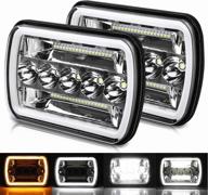 🔦 enhanced visibility: 2pcs 5x7 7x6 inch led headlights with amber/white drl halo angel eyes - for jeep wrangler yj, cherokee xj, and trucks - h6054 h5054 h6054ll (2pcs) логотип