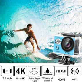 img 2 attached to 📷 AKASO EK7000BL 4K Wi-Fi Sports Action Camera Ultra HD Waterproof DV Camcorder 12MP 170 Degree Wide Angle LCD Screen/Remote, Royal Blue