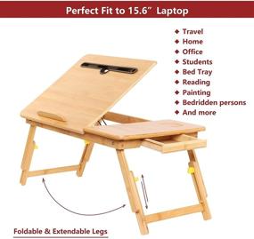 img 1 attached to 🎋 Bamboo Bed Lap Desk with Foldable Legs, Tilting Top, Drawer & Tablet Slot - Fits 15.6" Laptop - Convenient Storage