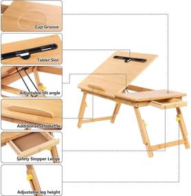 img 3 attached to 🎋 Стол для постели из бамбука с складными ножками, наклонной столешницей, выдвижным ящиком и слотом для планшета - подходит для ноутбука 15,6 дюйма - удобное хранение