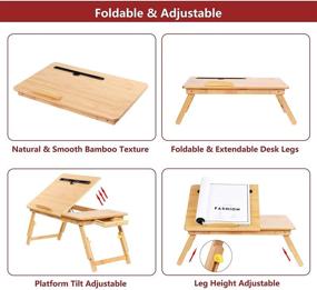 img 2 attached to 🎋 Bamboo Bed Lap Desk with Foldable Legs, Tilting Top, Drawer & Tablet Slot - Fits 15.6" Laptop - Convenient Storage