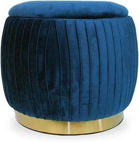 img 3 attached to Blue Round Velvet Ottoman Stool with Metal Band and Storage - YYW HOME Vanity Chair Footrest Stool