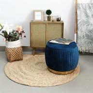 blue round velvet ottoman stool with metal band and storage - yyw home vanity chair footrest stool logo